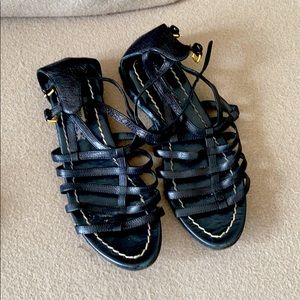 Miu Miu Black Leather Gladiator Sandals, flat